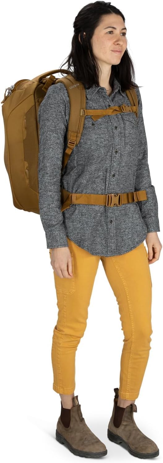 Osprey Sojourn Porter 46L Travel Backpack – Carry-On Compliant Luggage with StraightJacket Compression and Padded Laptop Sleeve – Durable Pack for International or Urban Travel, Brindle Brown