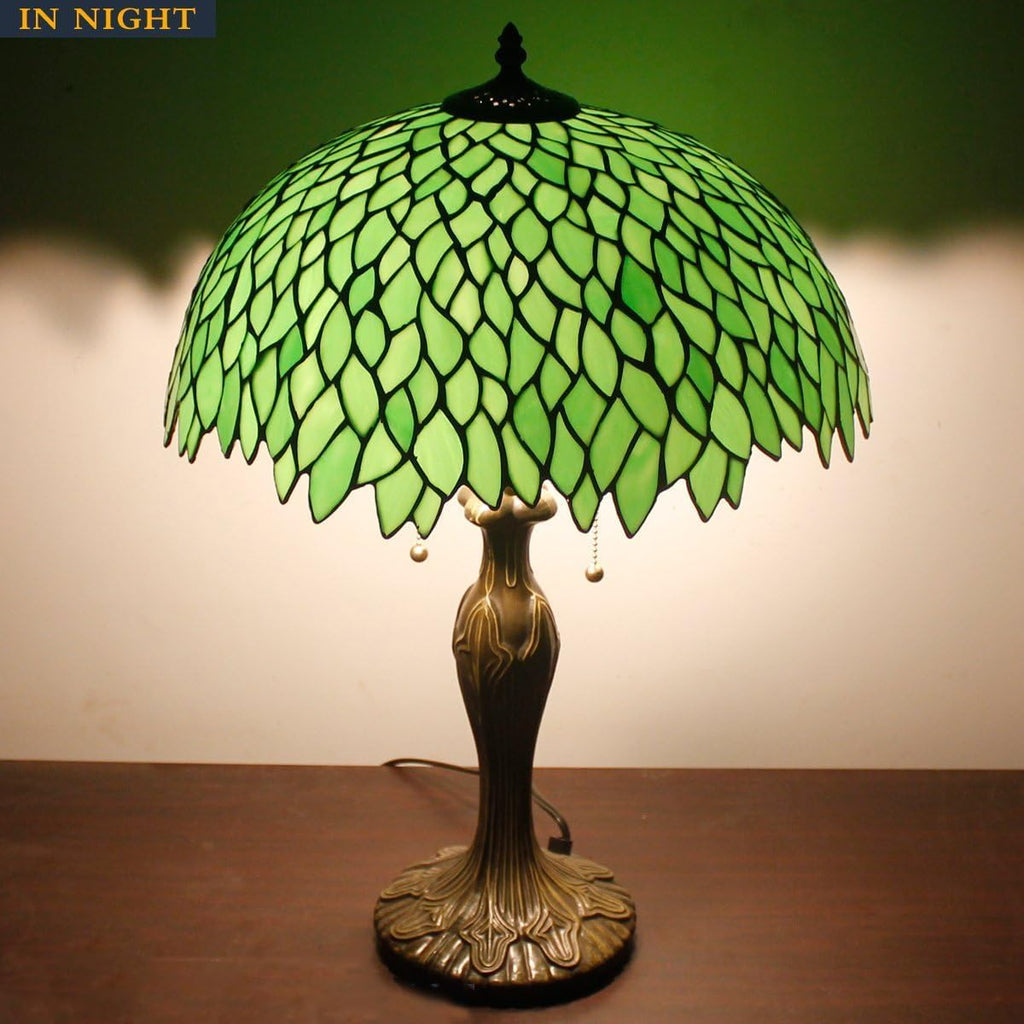Tiffany Lamp Shade Replacement W16H7 Inch Green Stained Glass Wisteria Lampshade For Table Lamps FLoor Lamp Ceiling Fixture (3 Hooks Inside)Pendant Hanging Light S523 WERFACTORY Home Office Decoration