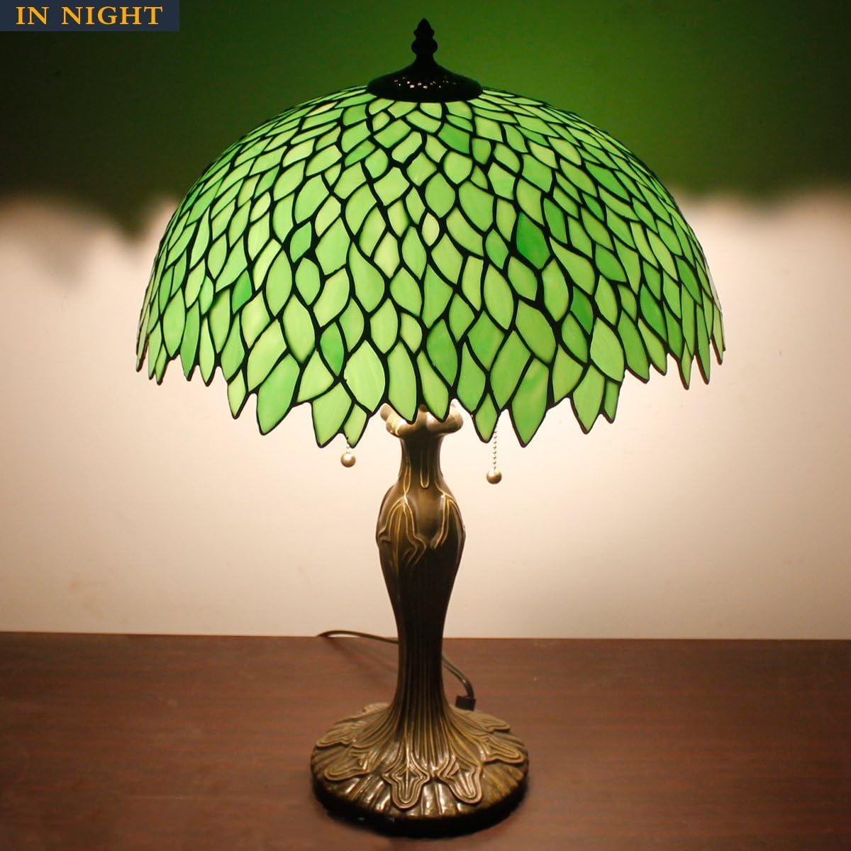 Tiffany Lamp Shade Replacement W16H7 Inch Green Stained Glass Wisteria Lampshade For Table Lamps FLoor Lamp Ceiling Fixture (3 Hooks Inside)Pendant Hanging Light S523 WERFACTORY Home Office Decoration