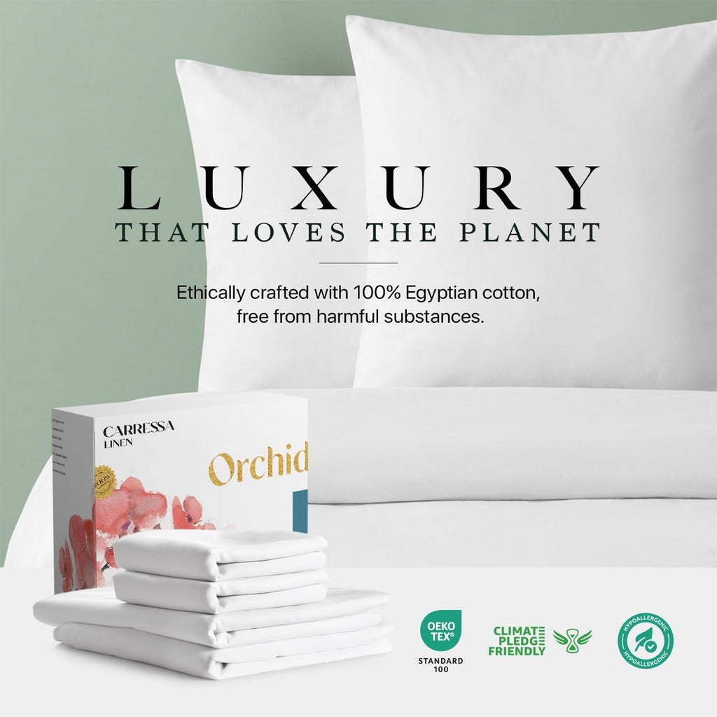 Carressa Linen 100% Egyptian Cotton Sheets Queen Size - Luxury 1000 Series Orchids Collection Damask Striped Queen Size Sheet Set (4 PC, Dark Grey Stripe), Soft Cooling & Durable 16' Hotel Sheets