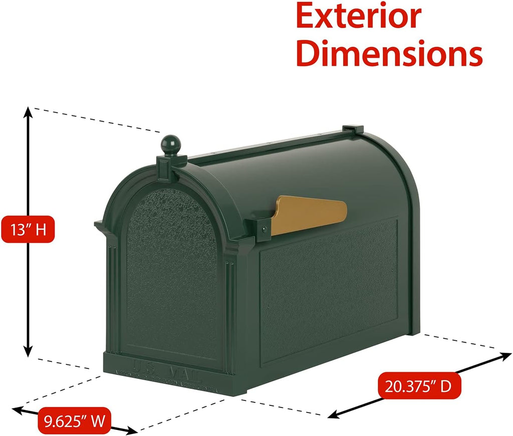Whitehall Ultimate Mailbox Package, Personalized Large Mailbox with Post and Address Plaque for Outside - Green/Gold