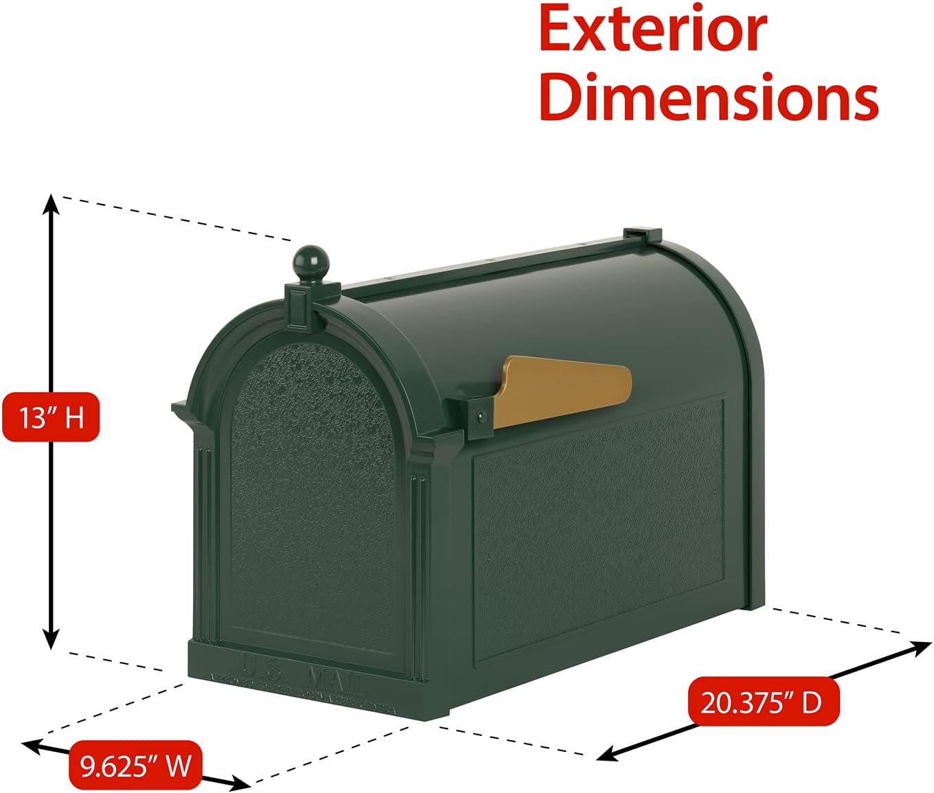 Whitehall Ultimate Mailbox Package, Personalized Large Mailbox with Post and Address Plaque for Outside - Green/Gold