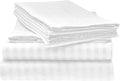 LaxLinen 600 Thread Count Super Soft Quality 100% Egyptian Cotton 6 PCs Bed Sheet Set (+26 Inch) Extra Deep Pocket Twin Extra Long Bed Size, White Stripe