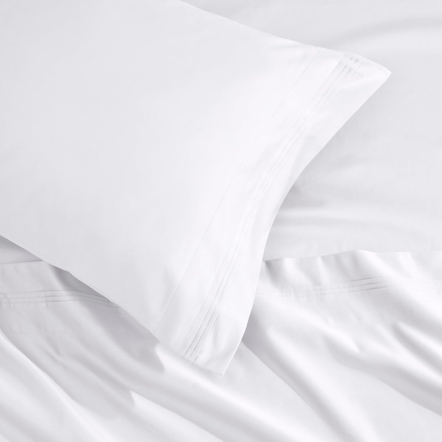 Superior Egyptian Cotton 4 Piece Sheet Set, Luxury 1000 Thread Count, Modern Design, Sustainable Sheets, Ultra-Soft Basics, Solid, Deep Pocket Fitted Sheet, Flat Sheet, Pillowcases, Queen, White