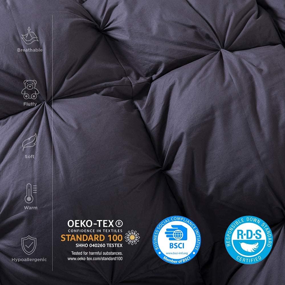Luxurious Full/Queen Goose Down Comforter, Unique Gray Solid, 600 Thread Count, 100% Egyptian Cotton Cover, 70 Oz Fill Weight, 750 Fill Power