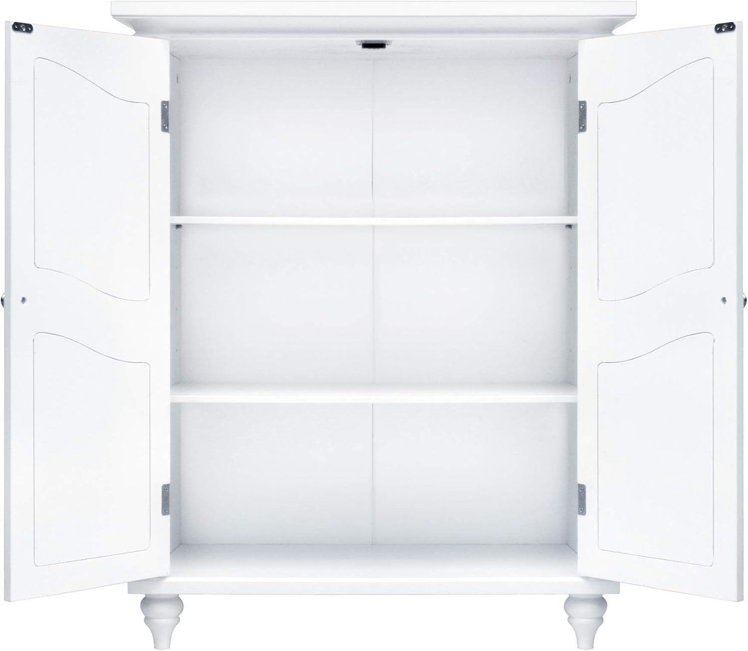 Teamson Home Versailles Wooden Freestanding Floor Storage Cabinet with 2 Adjustable Interior Shelves 3 Storage Spaces and 2 Floral Scroll Doors, White