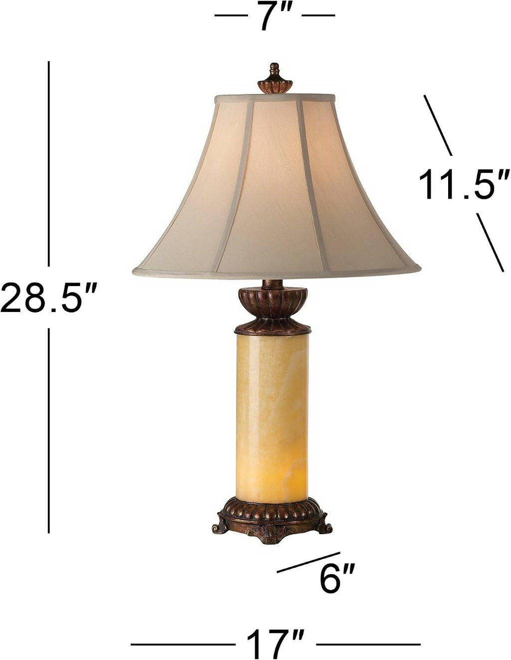 Barnes and Ivy Traditional Table Lamp with Night Light 28.5' Tall Dark Bronze Cream Onyx Stone Column Off White Bell Shade Decor for Living Room Bedroom House Bedside Nightstand Home Office