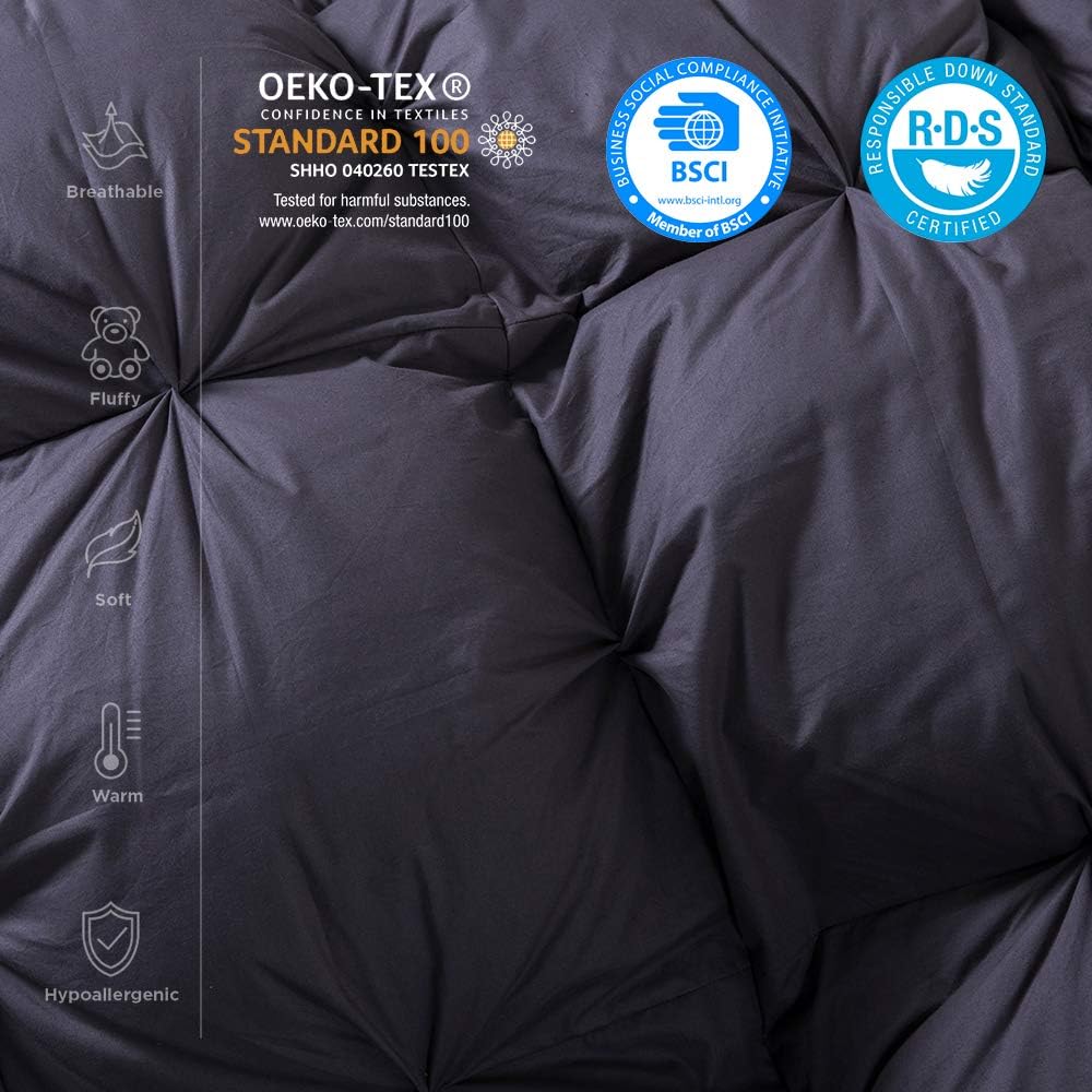 All-Season Luxurious Goose Down Comforter King Size Duvet Insert, Premium Pinch Pleat Design, 1200 Thread Count 100% Egyptian Cotton, 750+ Fill Power, 80 oz. Fill Weight (King, Gray)