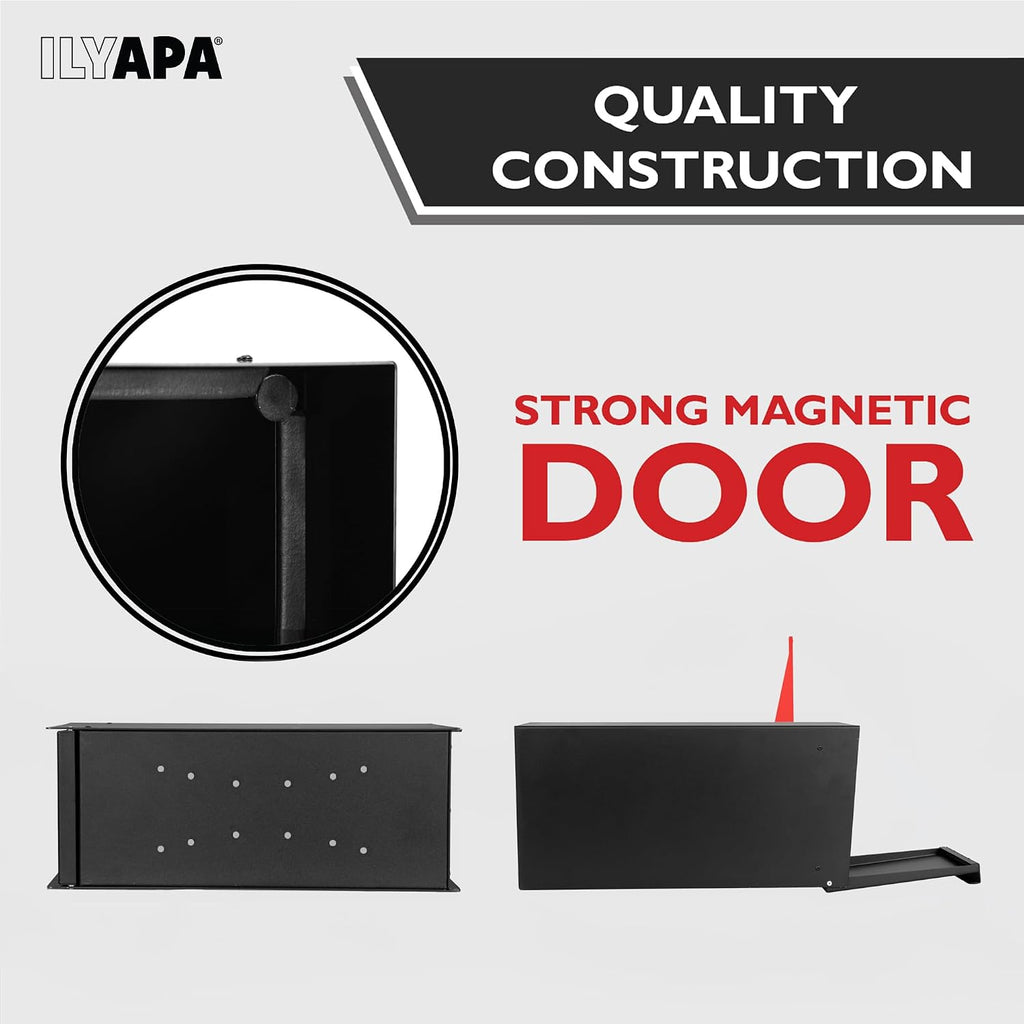 Ilyapa Indestructible Heavy Duty Modern Mailboxes for Outside Post Mount - 21x10x 8 Inch Large Mailbox, Black Heavy Gauge Metal Mail Box - Mail Boxes for House Outside, Rural, Residential or Curbside