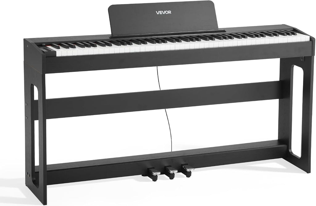 VEVOR Weighted Digital Piano, 88 Keys Fully Weighted, Electric Piano Keyboard with Furniture Stand, Power Adapter, Triple Pedal, Record Function, 280 Tones, Wireless Connection, for Beginners, Black