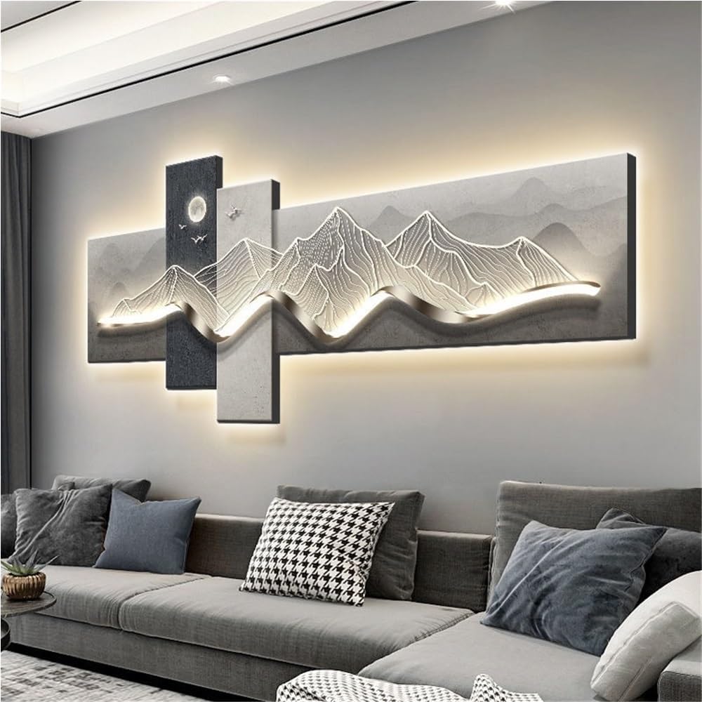 Sichabeixc Modern Wall Art Decor, Artwork for Walls with LED Lights, Plug-in Power Supply Wall Painting, Home Decoration for Living Room, Bedroom, Office(D,59.1 * 24.4IN)