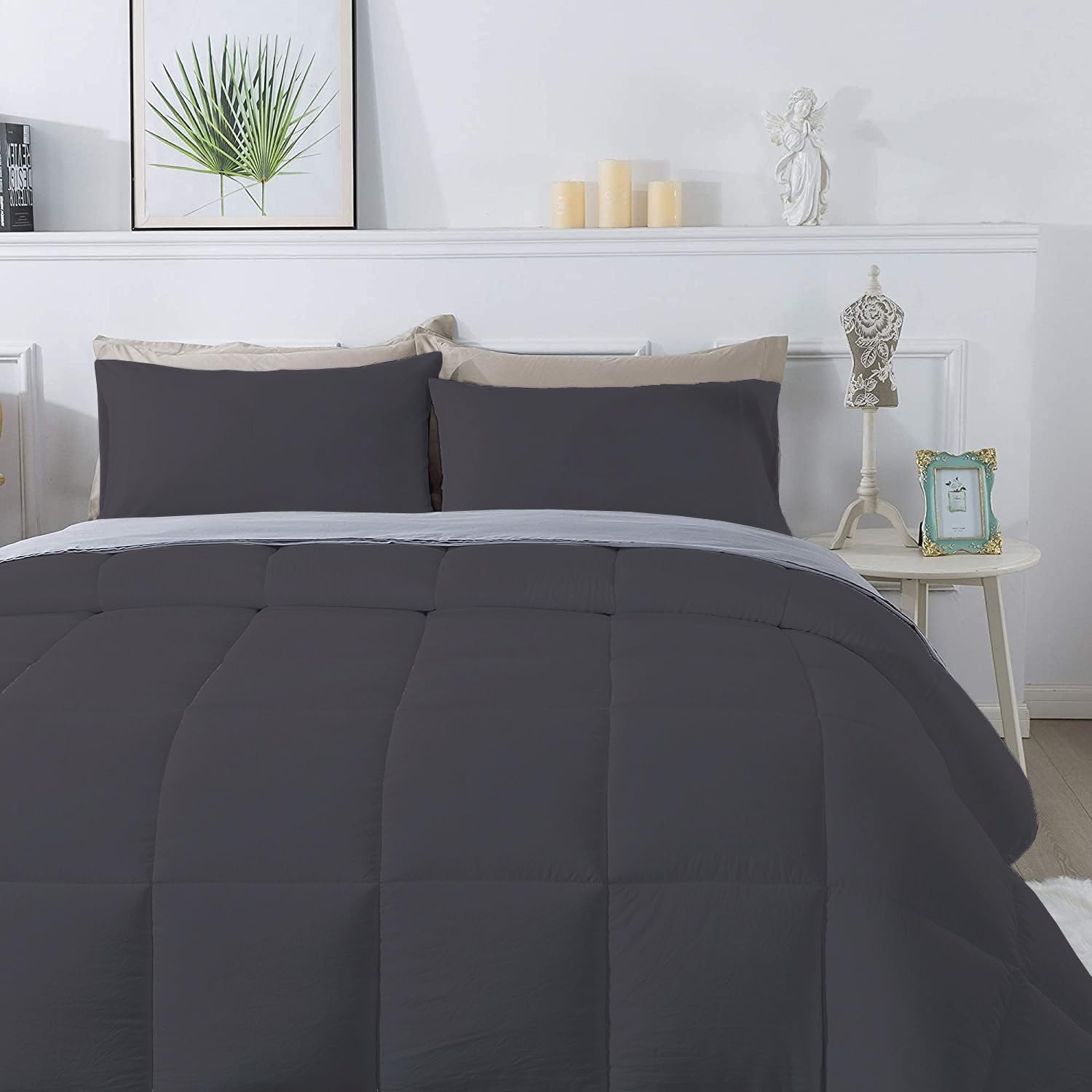 Olivia Rocco 1 Piece 1000 Thread Count Comforter Full XL/Queen Size (88' x 92') Inch 100% Egyptian Cotton Comforter 400 GSM Soft Quality - Dark Grey Solid