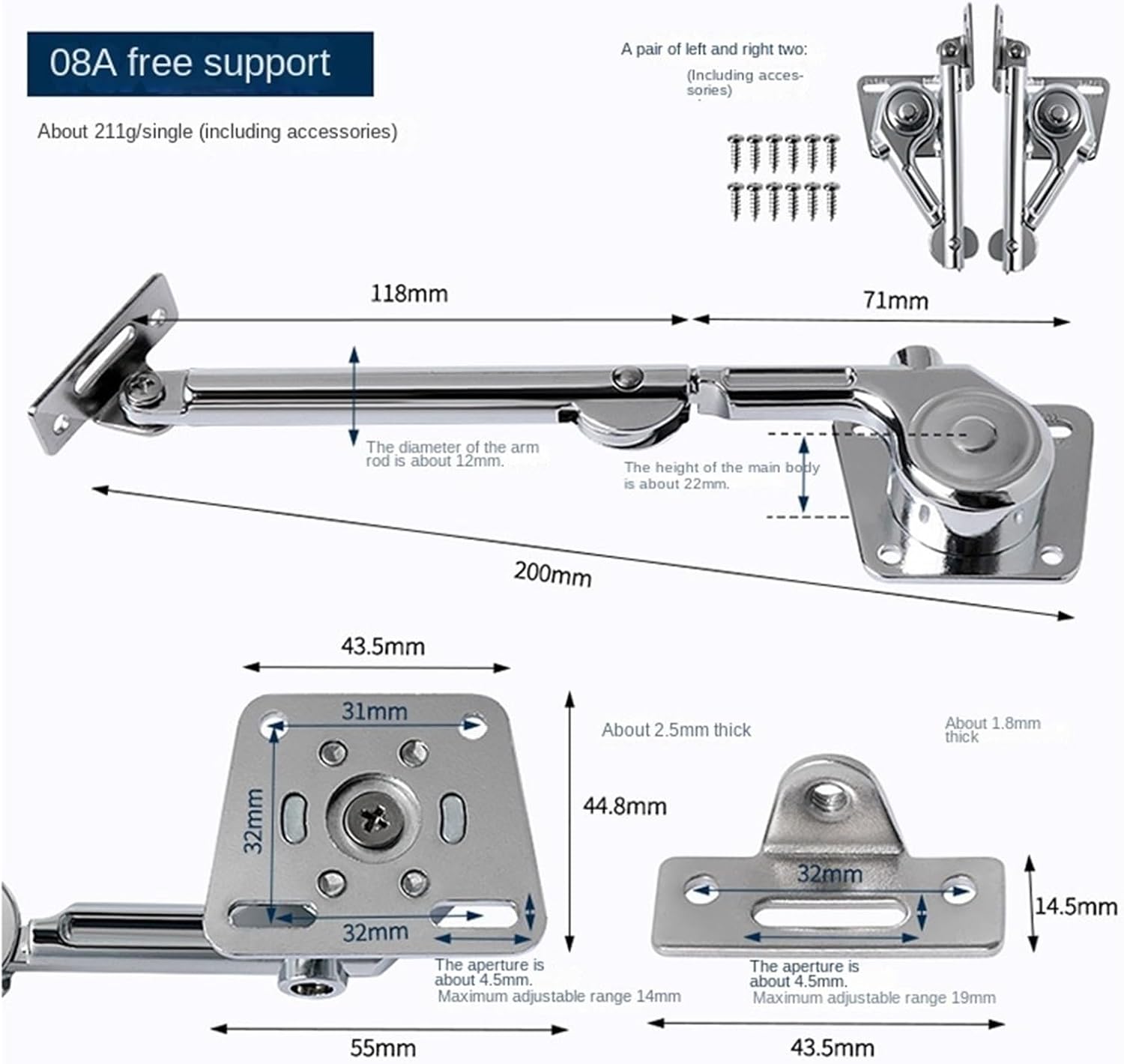 Cabinet Door Hydraulic Pull Rod Free Stop Hydraulic Buffer Support Rod Door Hardware Mechanical Damping Support Cabinet Hardware