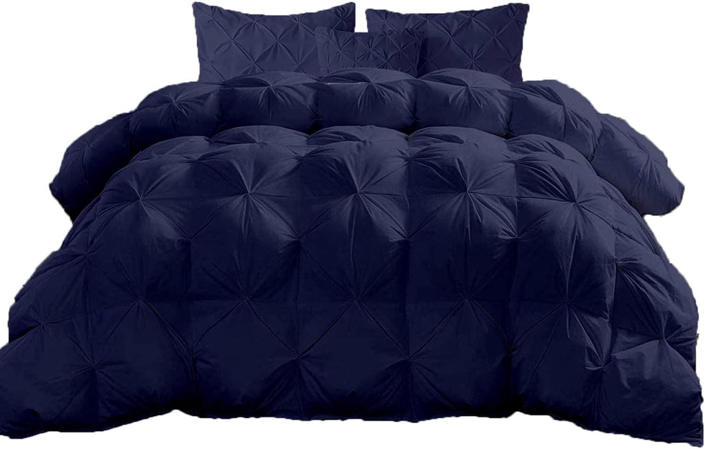 Navy Blue Solid Light Weight Pinch Pleated Down Comforter- Oversized Queen Size 98 x 98 Inches 1 Piece All-Season Duvet Insert, 500 GSM With Corner Tabs 100% Egyptian Cotton- ( Navy Blue Solid )