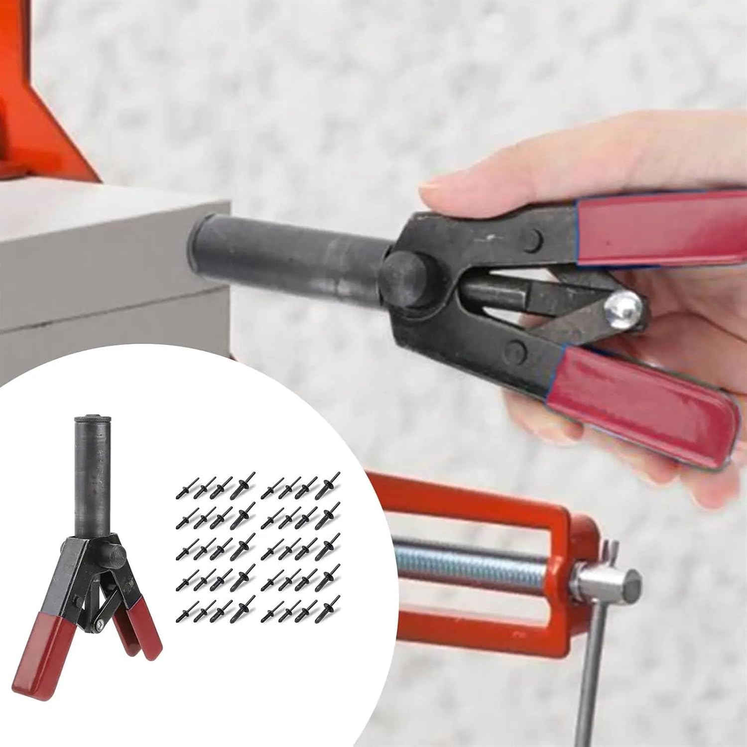 Plastic Rivet Gun 7 Inch Poly Hand Riveter Kit for Fastening Door Panels & Automotive Trim with 40 Pieces of Plastic POM Ri O8U1, Black