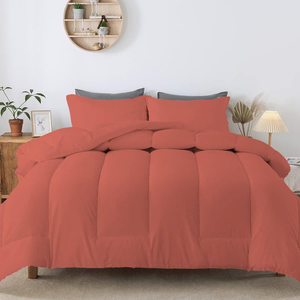 5 PC Straight Line Pattern Comforter Set Premium Super Soft 600 GSM All Season | 1000 Thread Count | 100% Egyptian Cotton ( Full/Queen Size, Brick Red Color)