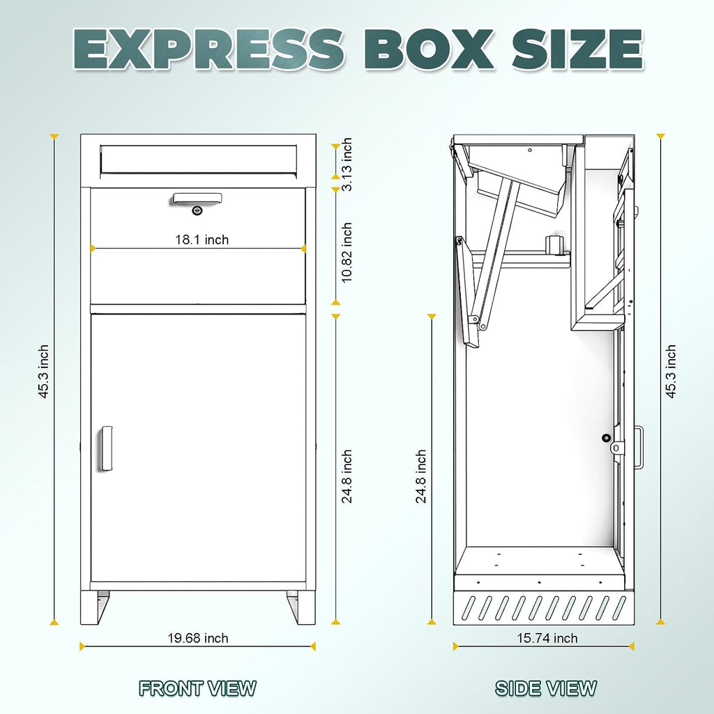 Outdoor Package Delivery Box with Wooden Door, Pre-Assembled Lockable Anti-Theft Parcel Drop Box, IPX3 Waterproof & Weather-Resistant for Porch, Fence, Curbside, (L - Blue)