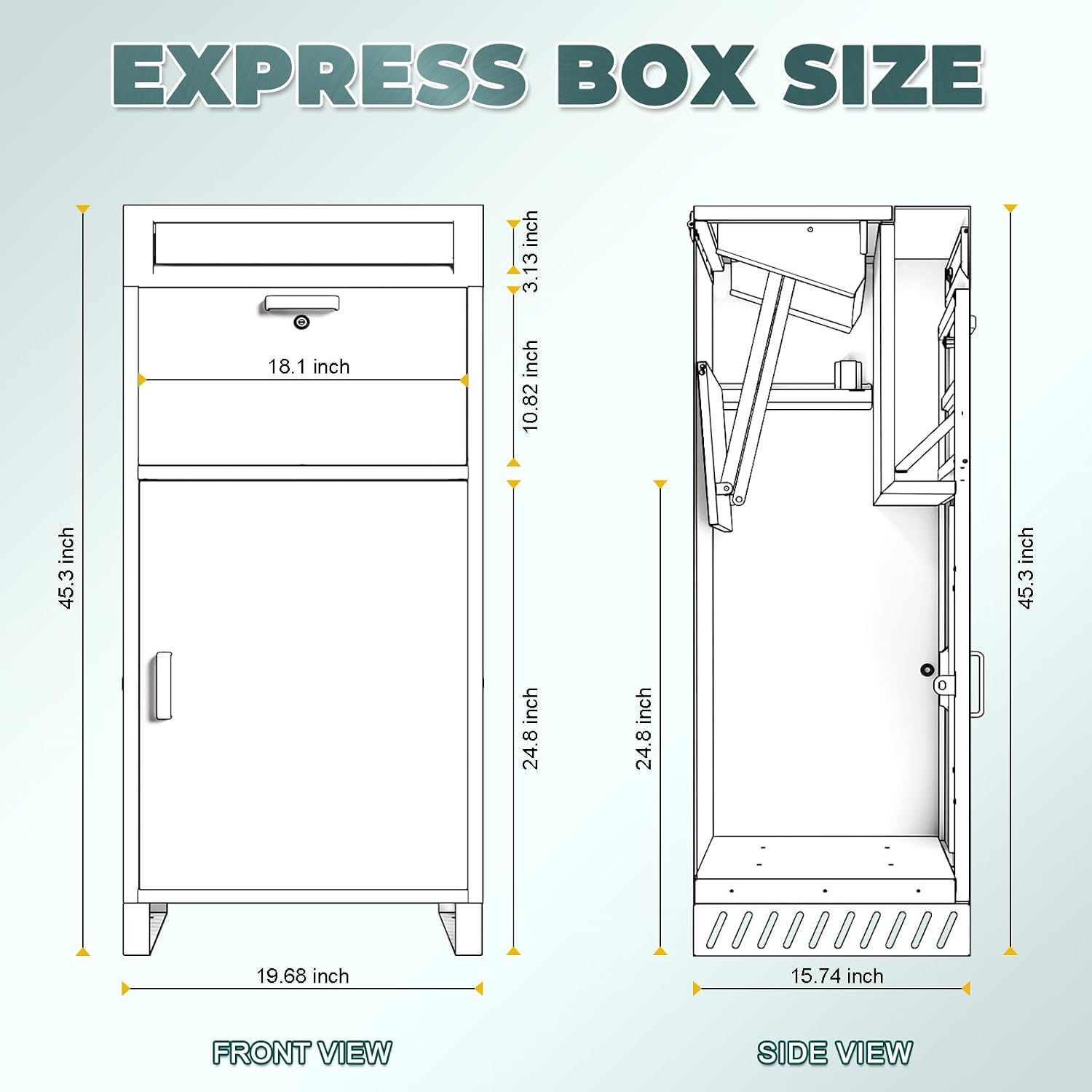 Outdoor Package Delivery Box with Wooden Door, Pre-Assembled Lockable Anti-Theft Parcel Drop Box, IPX3 Waterproof & Weather-Resistant for Porch, Fence, Curbside, (L - Blue)