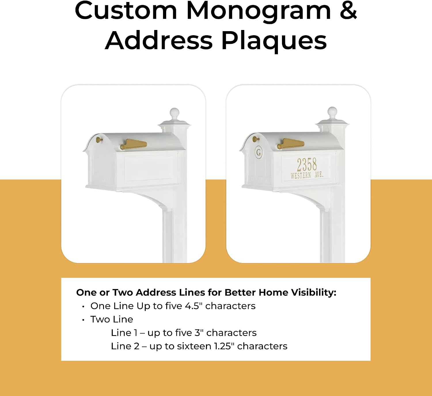 Whitehall Balmoral Monogram Mailbox with Post White Oversized Cast Aluminum Mailbox Package with Personalized Side Plaques, Monogram Door & Weather-Resistant Deluxe Post