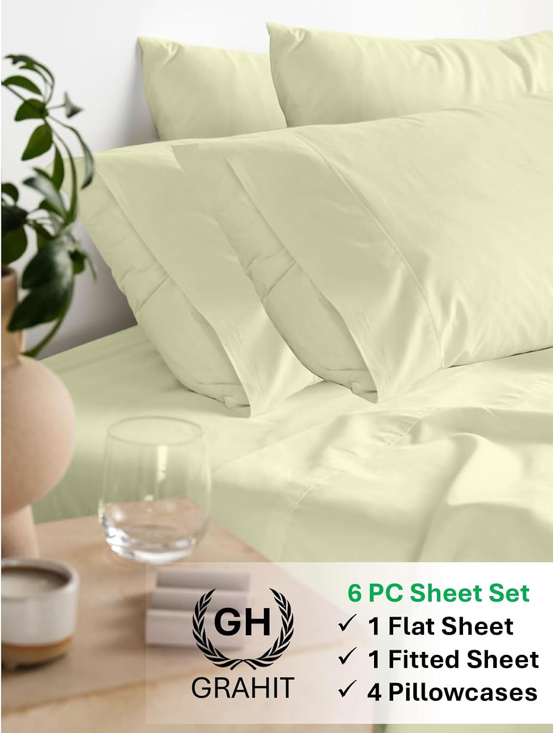 100% Egyptian Long Staple Cotton Bedsheet Set, 800 Thread Count, 6-PC Sheets Set, Ivory Color, Full Size, 15 Inch Deep Pocket of Fitted Sheet, Soft Sateen Weave Breathable