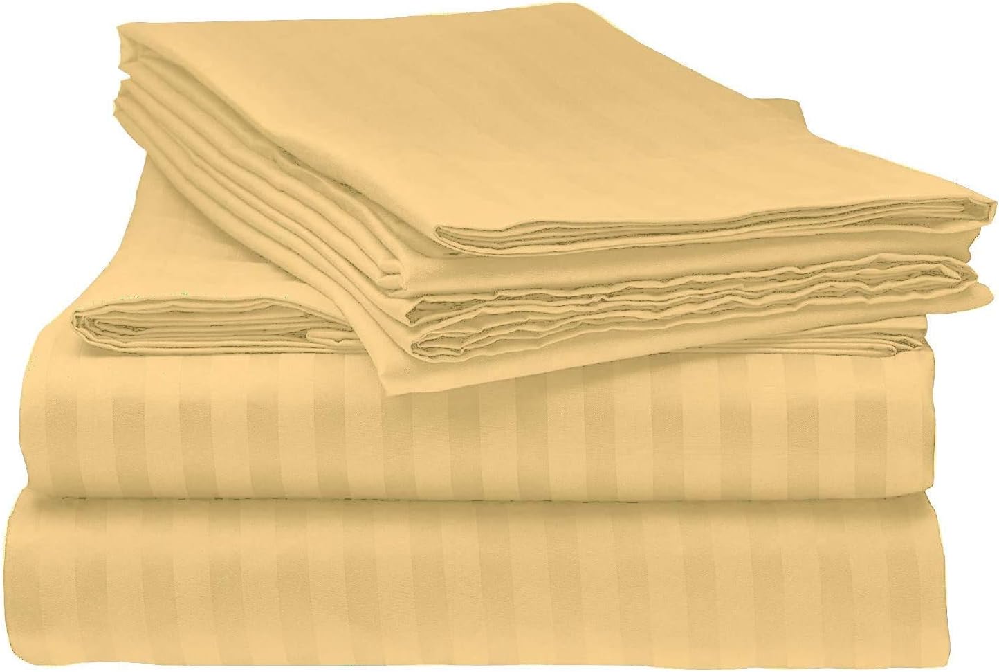 LaxLinen 600 Thread Count Super Soft Quality 100% Egyptian Cotton 6 PCs Bed Sheet Set (+26 Inch) Extra Deep Pocket Queen Bed Size, Gold Stripe