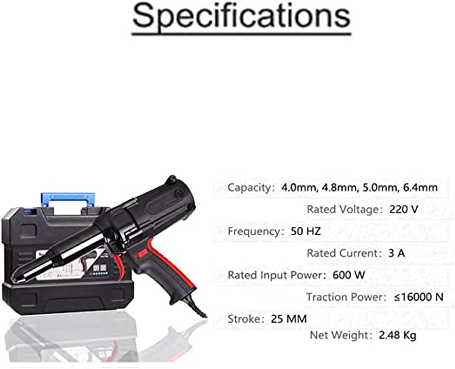 600W Electrical Blind Riveter, 6.4Mm Heavy Duty Electric Rivet Gun Riveting Tool