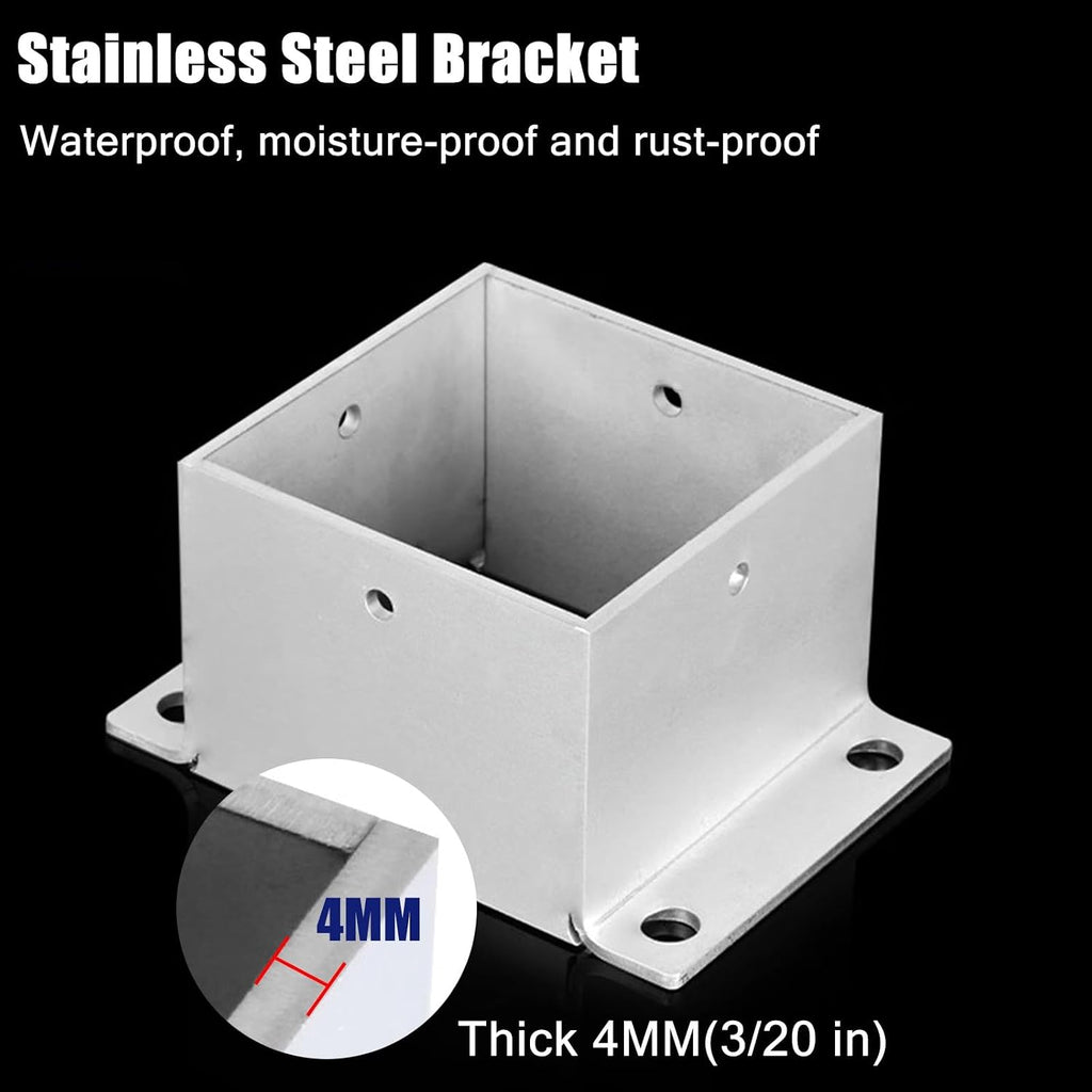 Stainless Steel Post Base 2x2 3x3 4x4 5x5 6x6 7x7 8x8 Inch, Heavy Duty Post Bracket for Concrete/Wood Deck/Pergola/Mailbox, Railing Post Anchors Square(145x145 mm (5.7x5.7 in))