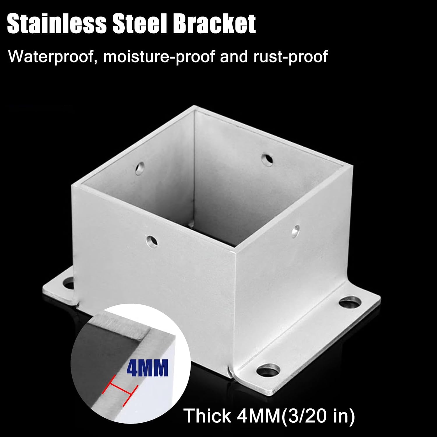 Stainless Steel Post Base 2x2 3x3 4x4 5x5 6x6 7x7 8x8 Inch, Heavy Duty Post Bracket for Concrete/Wood Deck/Pergola/Mailbox, Railing Post Anchors Square(145x145 mm (5.7x5.7 in))