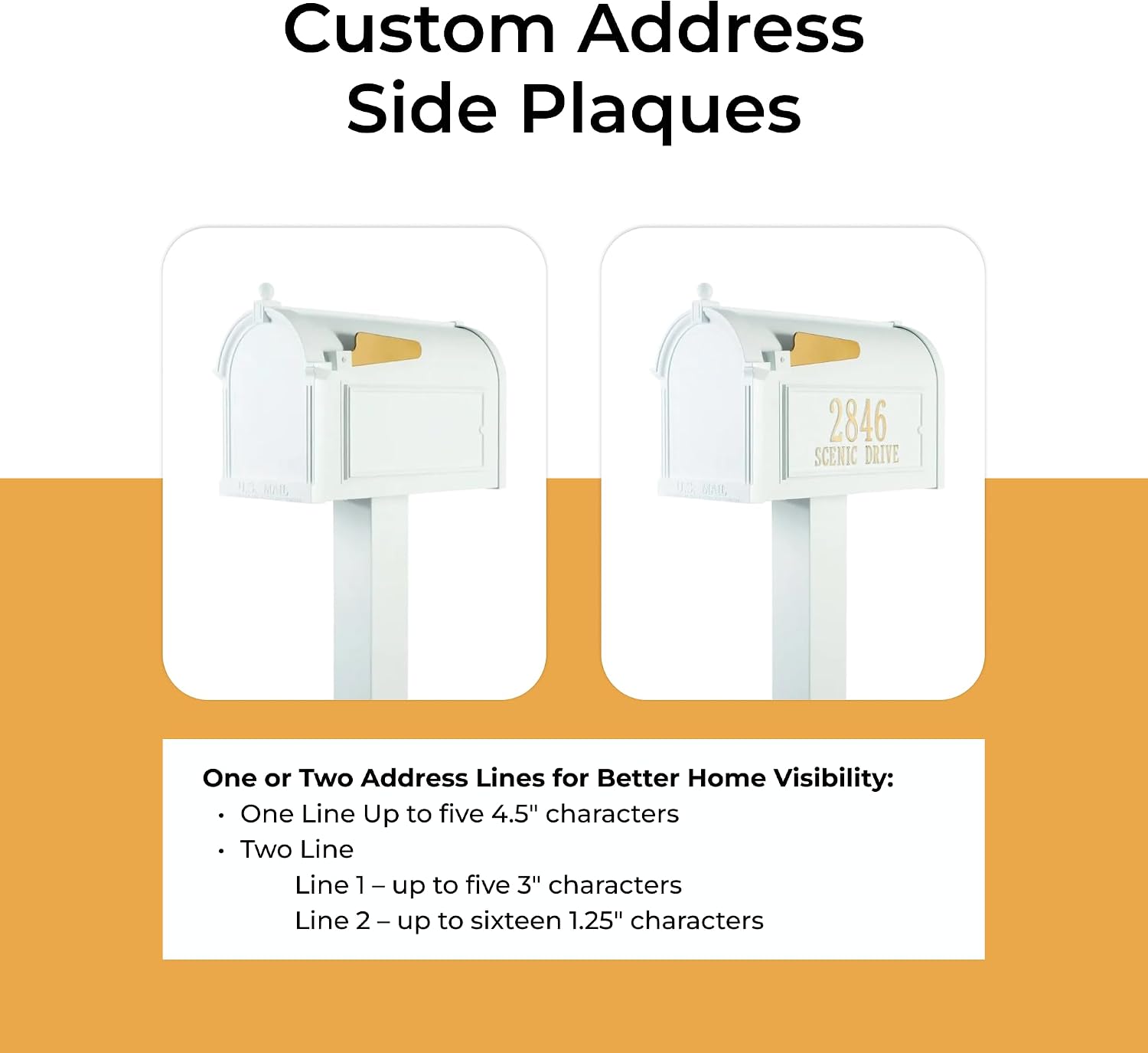 Whitehall Products Premium Capitol Mailbox Package with Personalized Side Plaques | Standard Post Fashion and Function with a Classic Design. While Enhancing The Curb Appeal of Your Home. White