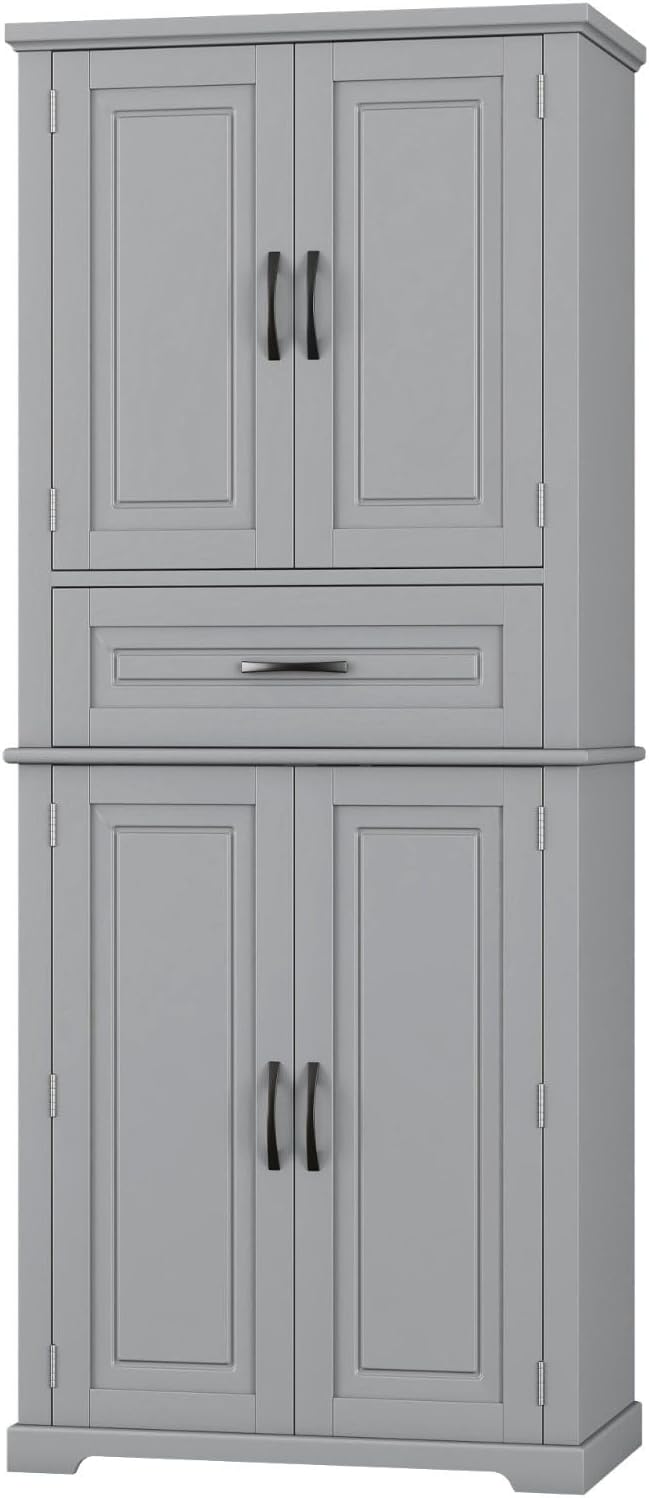 Tall Storage Cabinet with Adjustable Shelves, Large Drawer, and Door Storage Racks, 72' Kitchen Pantry Organizer with Magnetic Door Stopper and Metal Handles, Waterproof Finish for Home Use