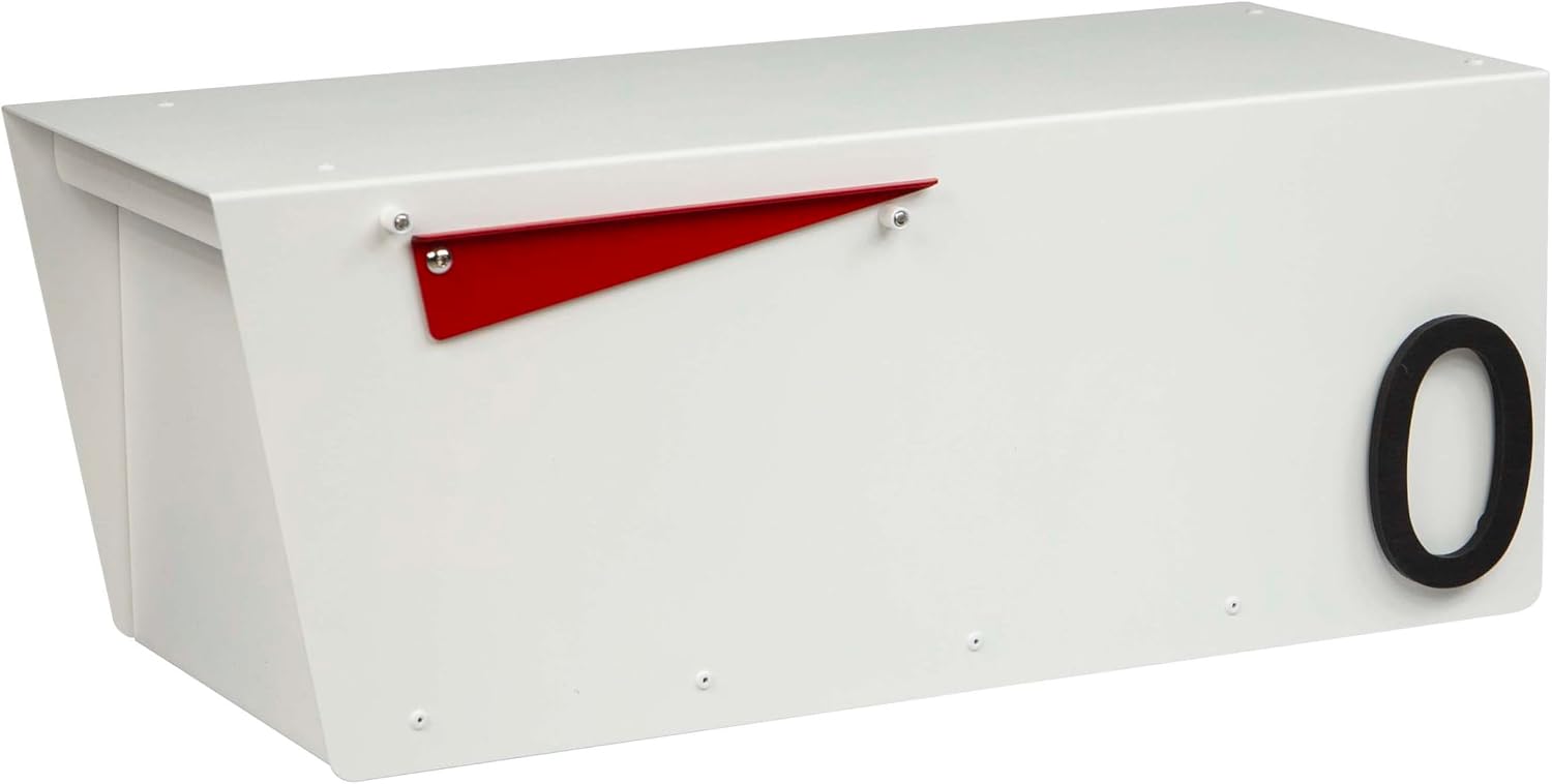 Rusty Design White Colour Post-Mounted Modern Mailbox with Personalized Address Numbers #HC101 (With One Address Number)