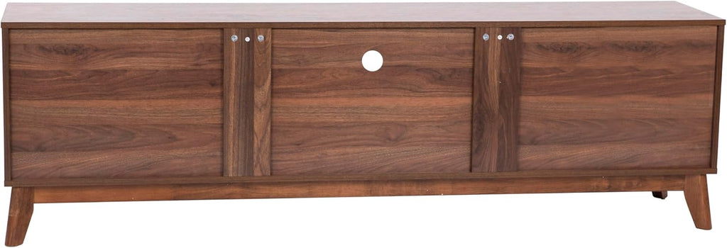 Flash Furniture Hatfield Mid-Century Modern TV Stand For 65+ Inch TV's - Walnut Laminate Finish - 70 Inch Media Center - Adjustable Center Shelf - Soft Close Doors