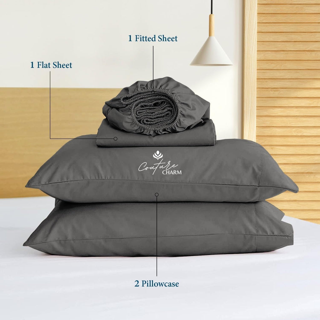 Queen Size 1000 Thread Count 100% Egyptian Cotton Sheet Set, 4-Piece, Sateen Weave, with 10-12' Deep Pocket Snug Fit (Solid, Grey)
