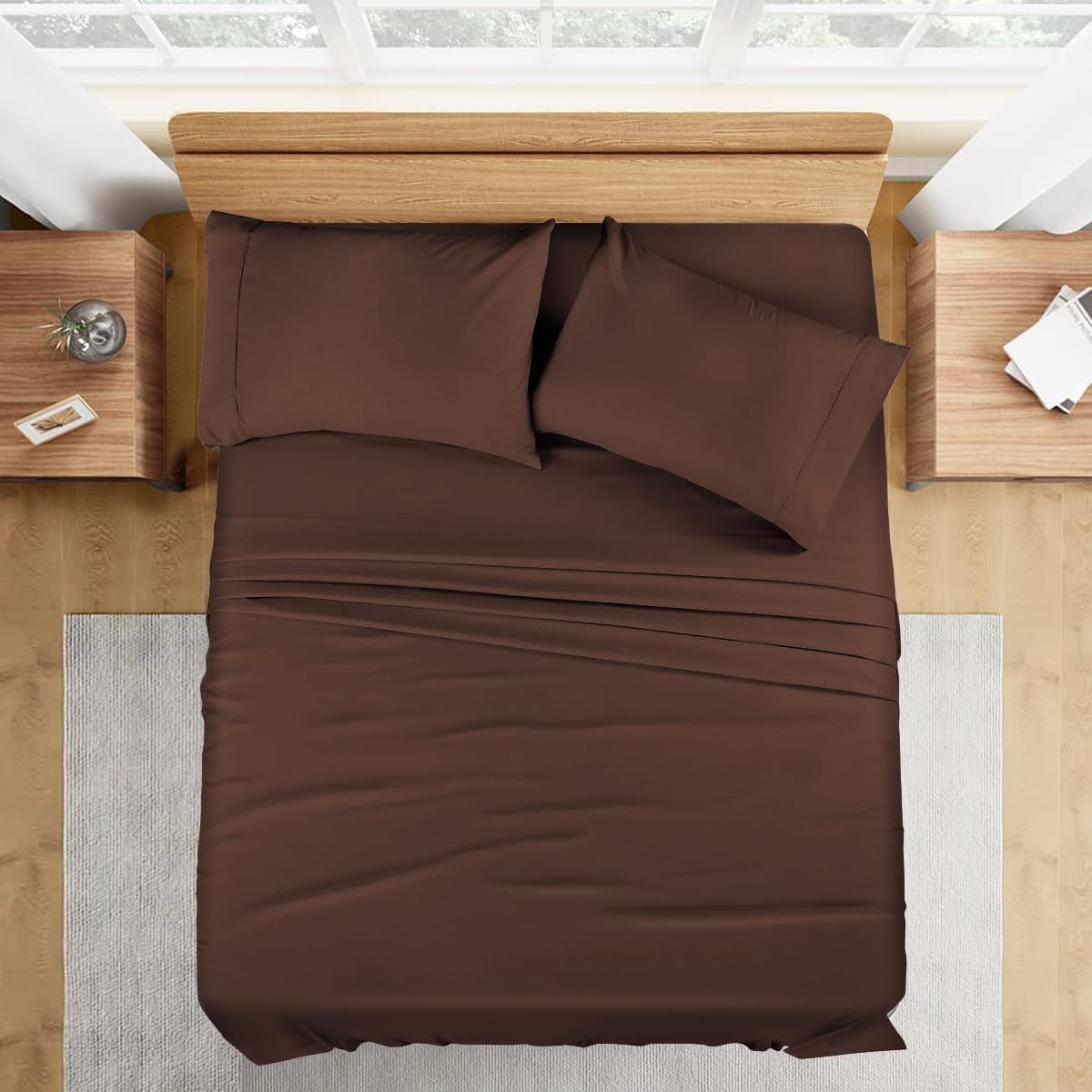 1000 Series - 100% Egyptian Cotton Sheet Set Soft & Comfy Breathable Hotel Quality Luxury Bedding -Queen Size Fits Mattress Up to 18-20' Deep (Solid, Chocolate)