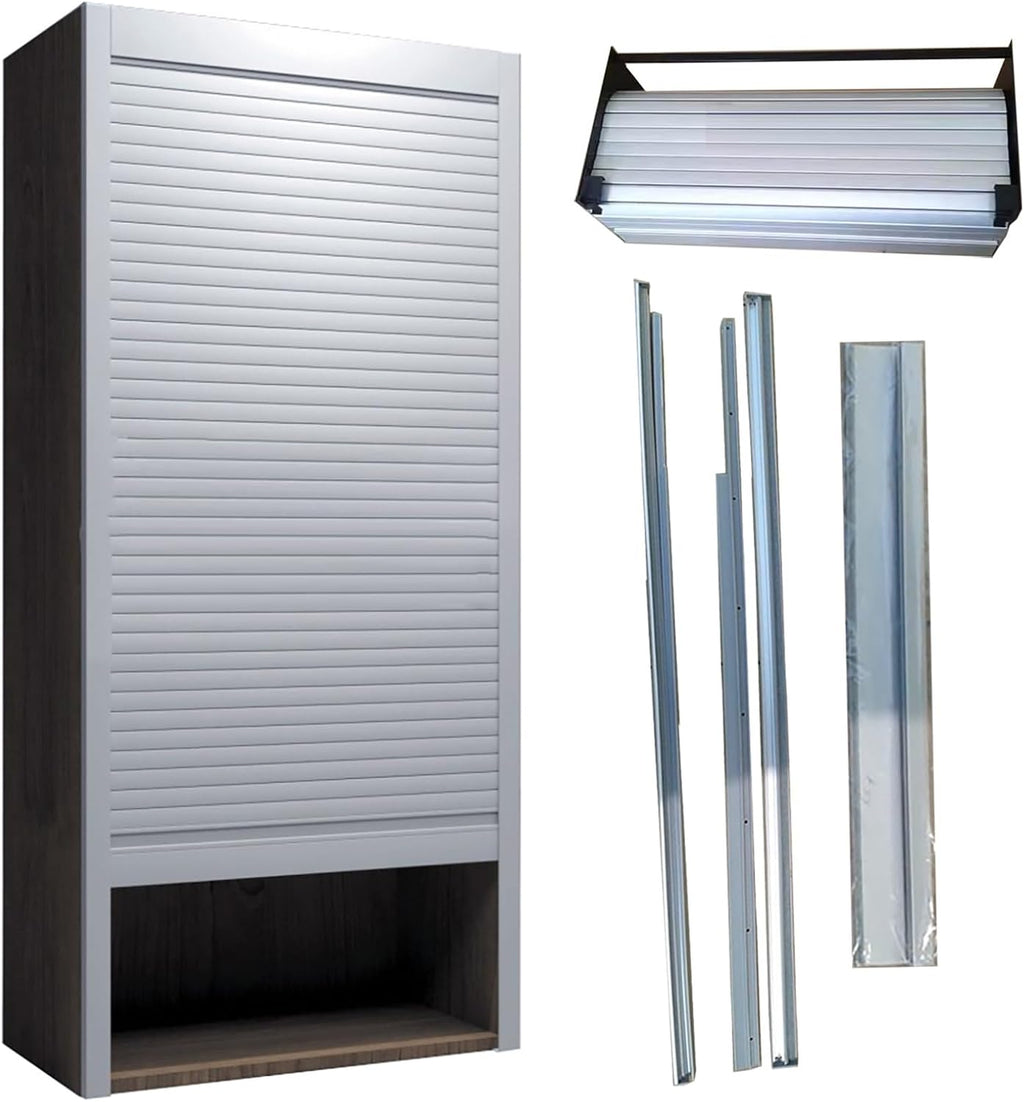 Metal Tambour Door Wall Cabinet with Roll Shaft, Custom Size Straight Sliding Roll Up Gate Kit for RV/Motorhome/Office/Hotel/, Closet Appliance Storage Bins Decor Doors(W 16 x H 24 inch)