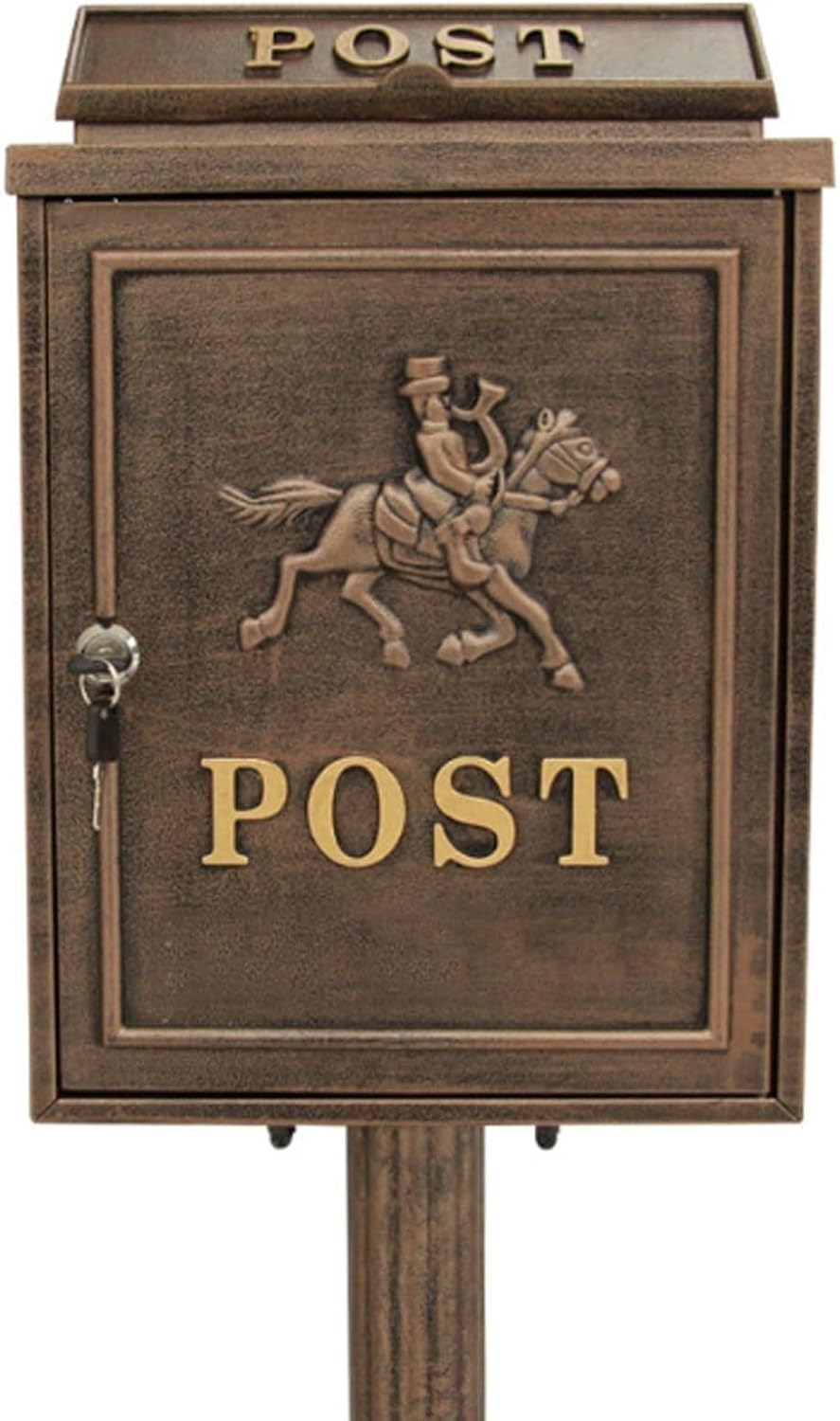 Floor Mailbox Metal Mailboxes for Outside Post-Mount Drop Box Garden Retro Vertical Post Box Large Locking Suggestion Box(Brass)