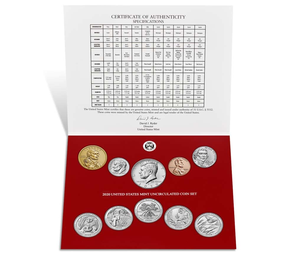 2020 Various Mint Marks Mint Set Rare Coin Set 2020 U.S. Mint Uncirculated 20 Coin Mint Set with CoA Mint State Uncirculated