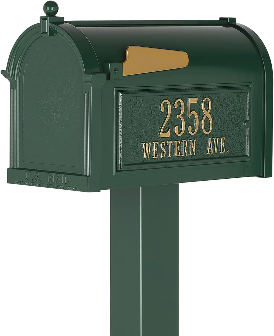 Whitehall Products Premium Capitol Mailbox Package with Personalized Side Plaques | Standard Post Fashion and Function with a Classic Design. While Enhancing The Curb Appeal of Your Home. Green