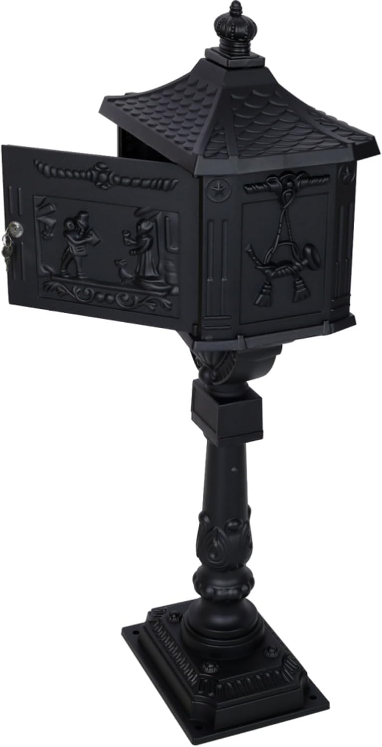 Mailboxes for Outside with Post,Mailbox Cast Aluminum Mail Box Postal Box Security Heavy Duty New (Aluminium+Black)