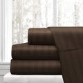 Split-Queen Sheets for Adjustable Bed Super Soft 1800-TC Heavy Egyptian Cotton 5-Piece Sheets Set Fits 7-9' Fully Elastic Deep Pocket (Stripe, Chocolate)