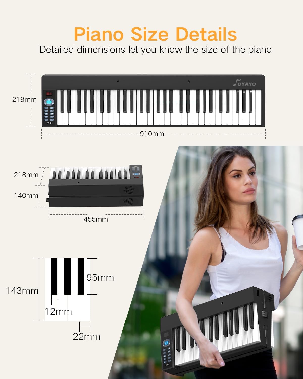Folding Piano 61 Key, Foldable Sensitive Electric Piano for Beginners, Portable Piano Keyboard with Sheet Music Stand, Bag, Pedal