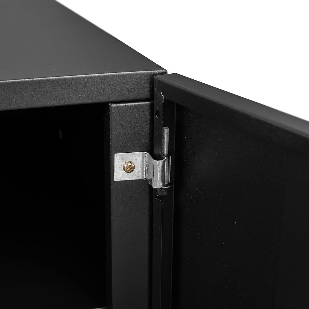 Steel Mobile File Cabinet with Adjustable Shelf and Two Lockable Swivel Casters, Filing Cabinet with Magnetic Door Stopper, 2-Doors and Golden Metal Knobs, for Home Office, Black