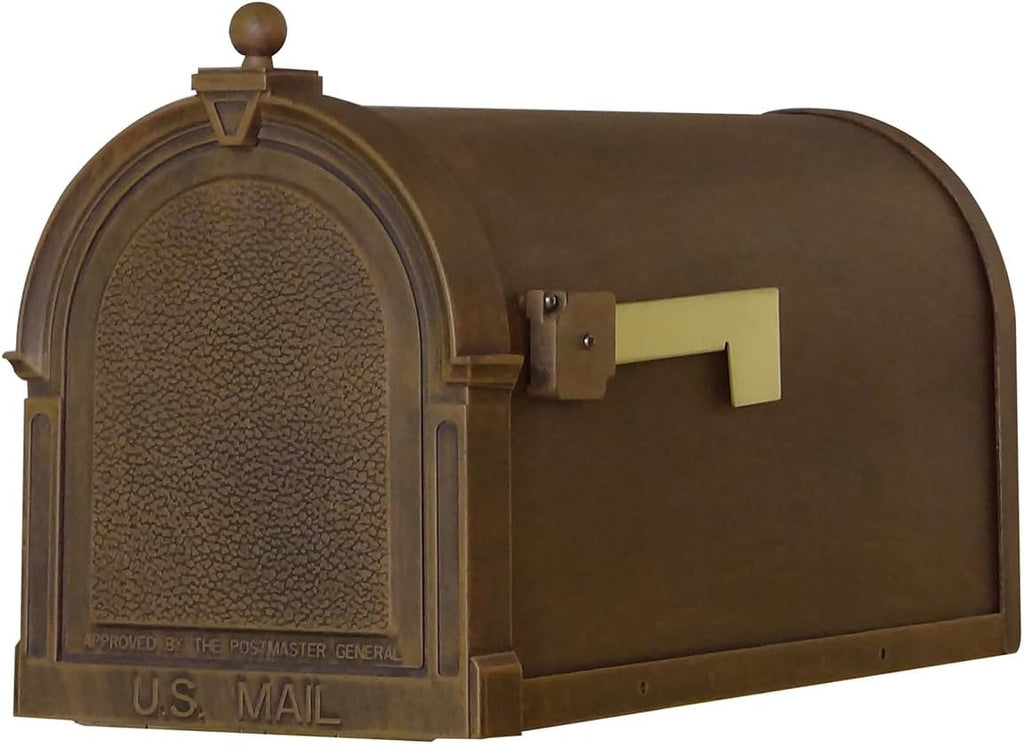 Products Heavy Duty Cast Aluminum Berkshire Curbside Mailbox with Locking Insert and Richland Mailbox Post, Copper