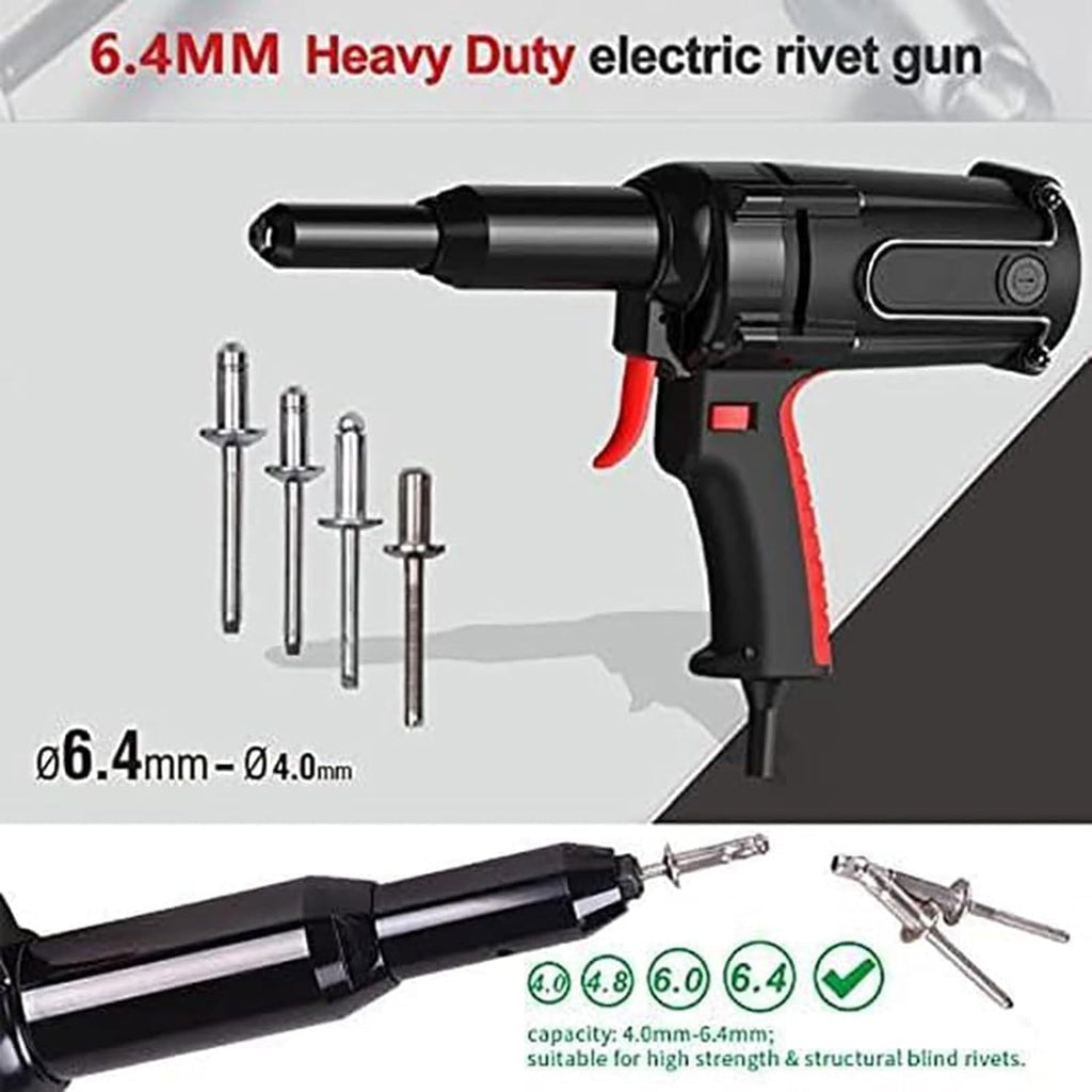 Upgraded Electric Rivet Gun, 16000N Heavy Duty Handheld Riveter for 4.0mm-6.4mm, Ejection Type Blind Rivet Gun for Aluminum Alloy, Carbon Steel, Stainless Steel, Copper Rivets