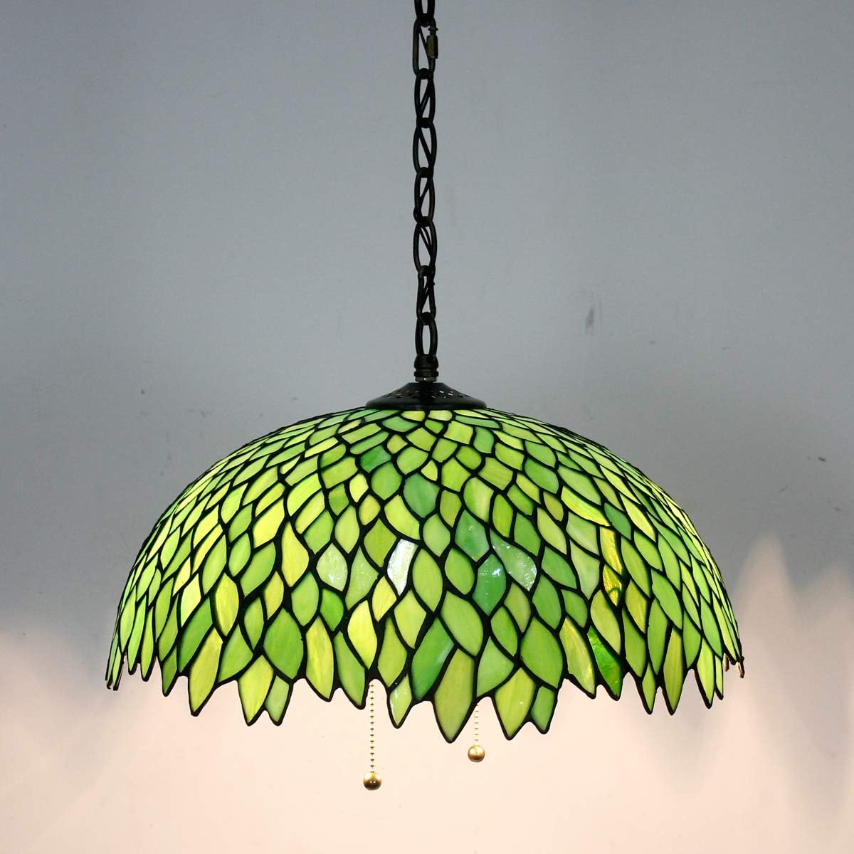 Tiffany Lamp Shade Replacement W16H7 Inch Green Stained Glass Wisteria Lampshade For Table Lamps FLoor Lamp Ceiling Fixture (3 Hooks Inside)Pendant Hanging Light S523 WERFACTORY Home Office Decoration