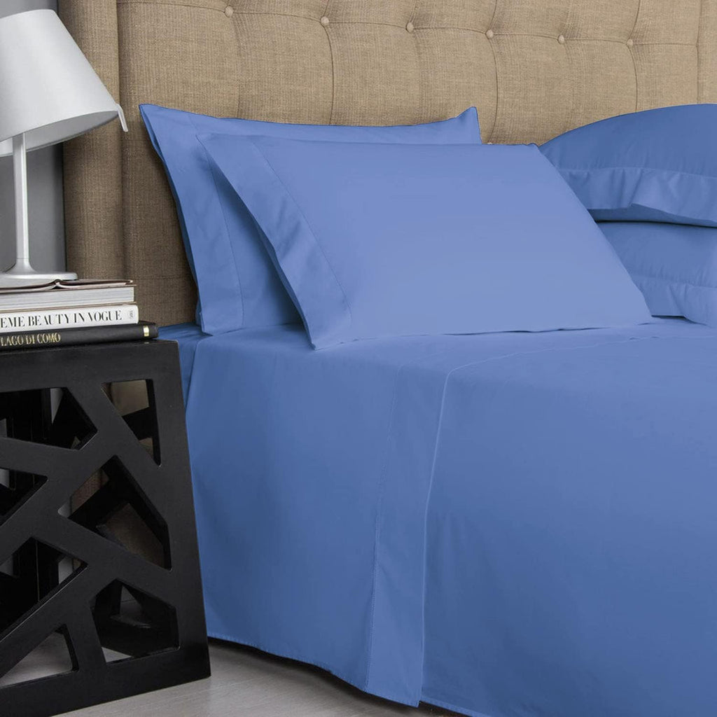 1000-Thread-Count 100% Pure Cotton Bed Sheets -4 Pc California King Size Deep Blue Sheet Set, Single Ply Long Staple Combed Cotton Yarns, Best Luxury Sateen Weave, Fits Mattress Upto 17'' Deep Pocket