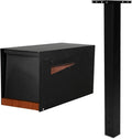 Ilyapa Modern Black Post Mount Mailbox with Redwood Trim & Magnetic Door, Waterproof for Parcels + Heavy-Duty 43' Metal Mailbox Post with Universal Mounting Plates for Curbside Residential Use