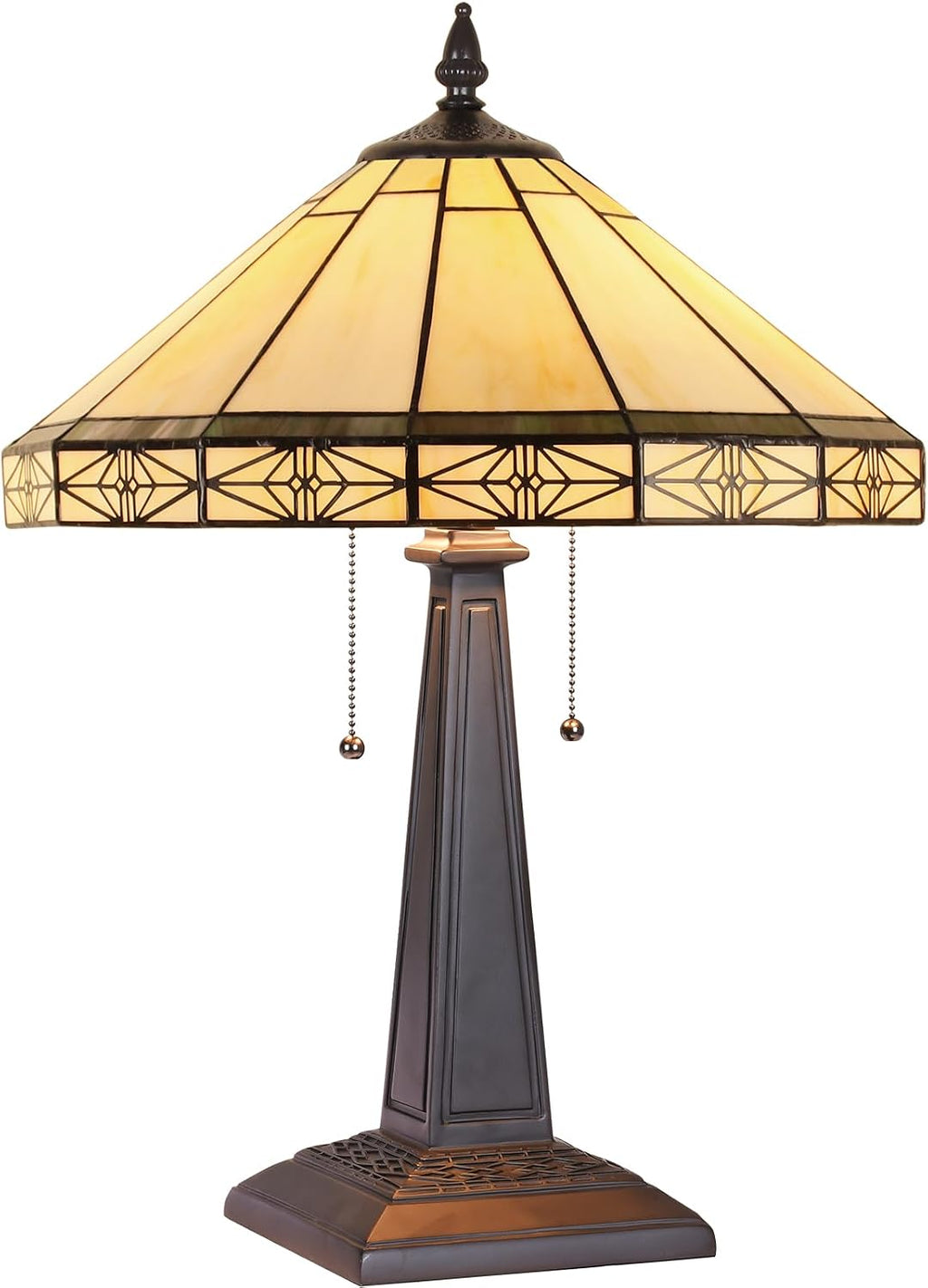 Capulina Tiffany Lamp Stained Glass Table Lamp 2-Lights 16' Wide Cream Color Mission Art Tiffany Style Bedside Reading Desk Lamp for Bedrooms Living Room Home Office