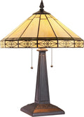 Capulina Tiffany Lamp Stained Glass Table Lamp 2-Lights 16' Wide Cream Color Mission Art Tiffany Style Bedside Reading Desk Lamp for Bedrooms Living Room Home Office