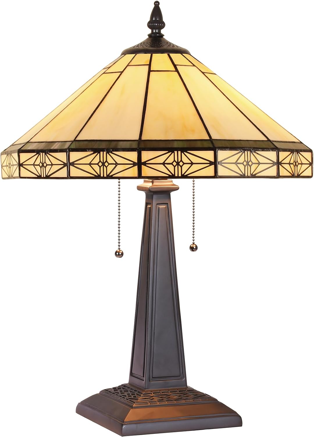 Capulina Tiffany Lamp Stained Glass Table Lamp 2-Lights 16' Wide Cream Color Mission Art Tiffany Style Bedside Reading Desk Lamp for Bedrooms Living Room Home Office